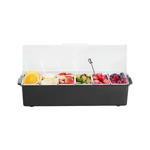 fathersdaygift VEVOR Chilled Condiment Server, 6 Compartment Ice Cooled Condiment Serving Container, Chilled Garnish Tray Bar Caddy with Lid, for Bartending Serving Taco, Salad, Fruit, Home Restaurant Supplies