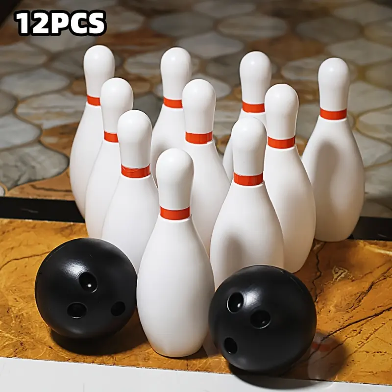 12pc Unisex Kids Plastic Bowling Set - 10 Pins & 2 Balls, White, Ages 3+, Indoor Play & Outdoor Family Interaction Sports Toy Kit, Ideal Christmas & Halloween Gift