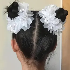 2pcs of Adorable Princess-Style Hair Ties for Little Girls, Decorated with Pearls And Flowers, Hair Accessory