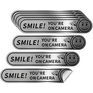 8 count Smile You're On Camera Stickers for , Brushed  24 Hour Video  Sign Sticker,5inx1in