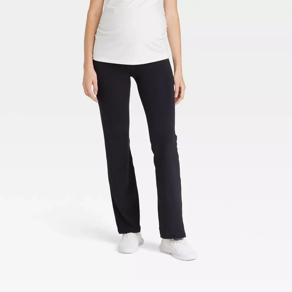 Isabel Women's Maternity Full-Length Fold-Down Active Flare Leg Leggings, Soft Stretchy Pull-On Athletic Bottoms, Regular Fit Maternity Wear Must-Have for Pregnant Women (No Pocket)