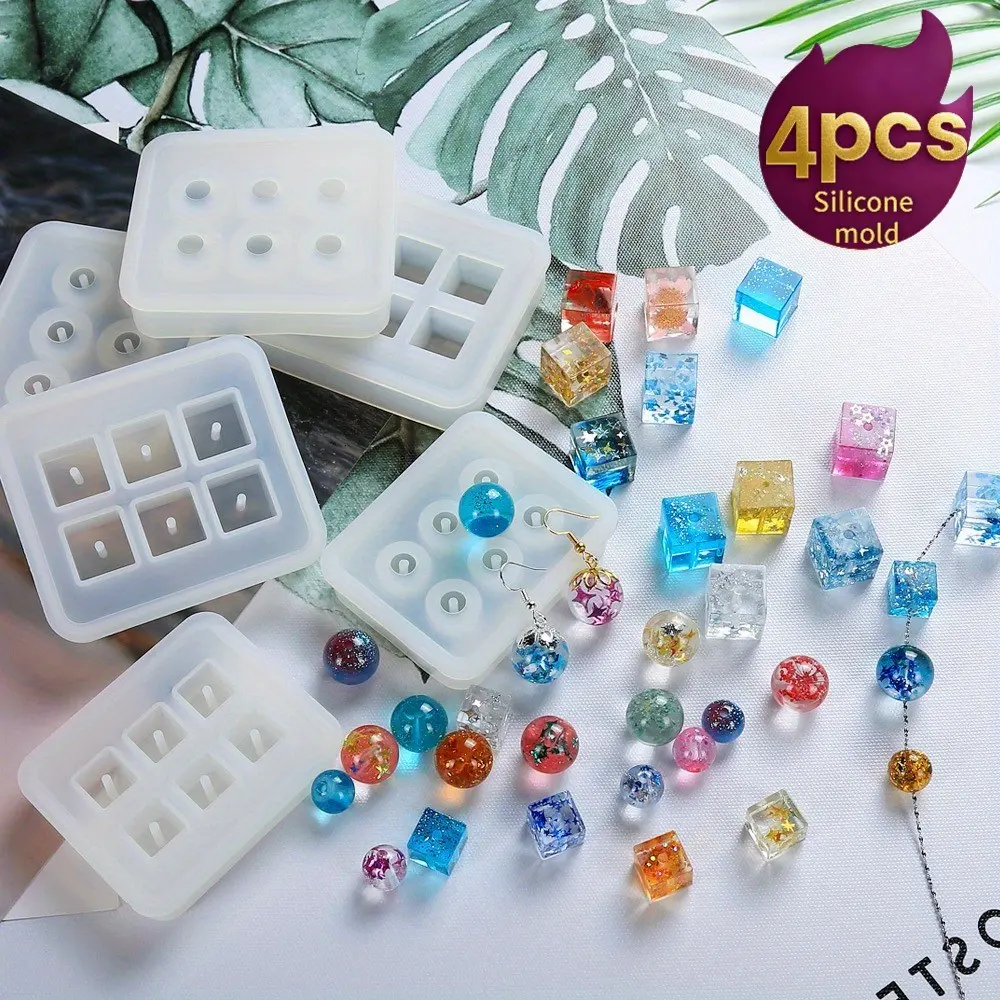 DIY Silicone Mold 4pcs/set for Epoxy Resin Jewelry Making Crafts - Ball Beads Making - Necklace, Keychain, Pendant, Bracelet Jewelry Making Supplies