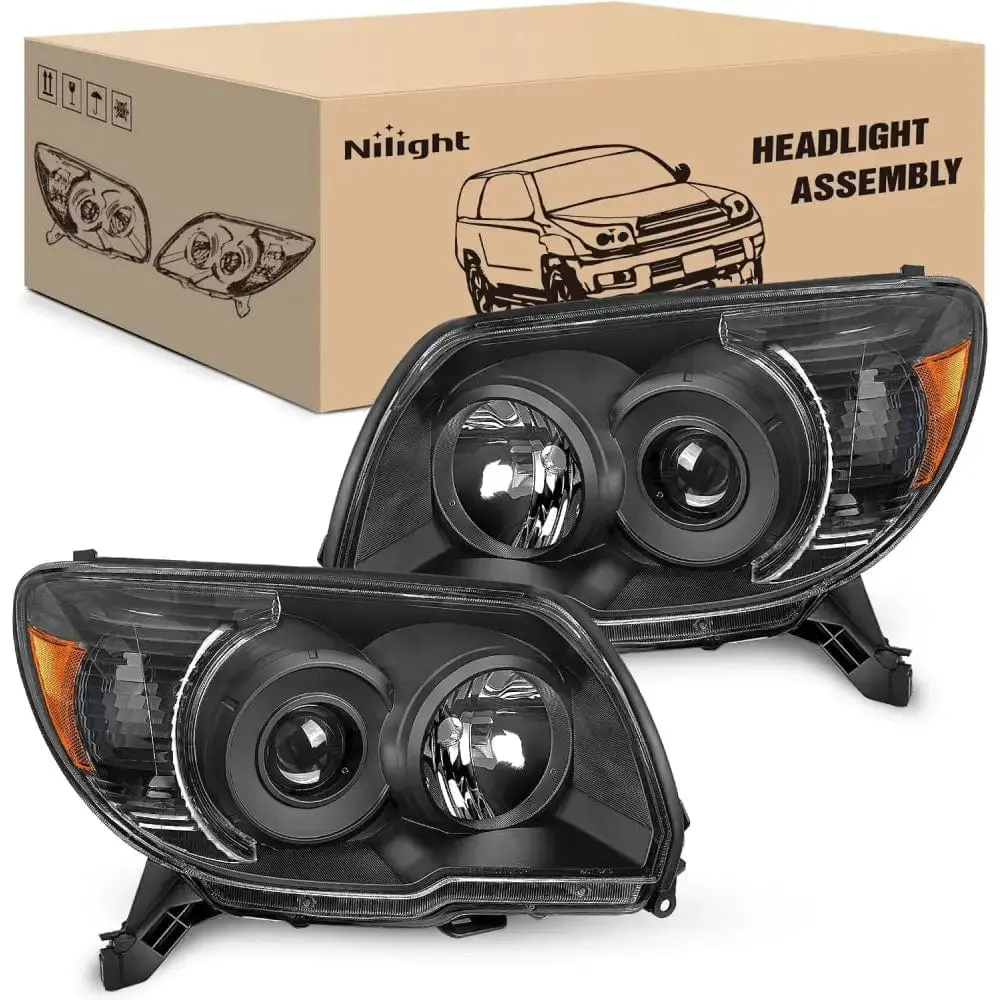 Nilight 2006 2007 2008 2009 Toyota 4Runner Headlight Assembly Black Housing Amber Reflector, Adjustable Beam, Ip65