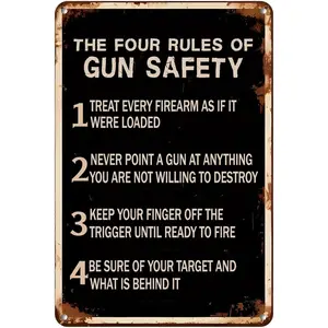 The Four Rules Of Gun Safety Vintage Metal Sign, Treat Every Firearm As If It Were Loaded Retro Metal Plaque for Home Bars Restaurant Kitchen Bar Coffee Shop Pubs 12x8 Inch