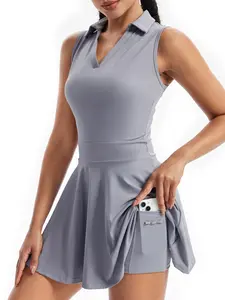 Golf Tennis Dress for Women - Mini Sleeveless Collared Athletic Workout Shorts with Pockets Casual Summer 2-Piece Outfits