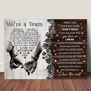1 Piece Wooden Frame Canvas Painting - "I Love You" Inspirational Quote Wall Art with Romantic Couple Silhouettes, Rustic Wooden Background and Heart-shaped Embellishments, Perfect Gift for Couples, Can Be Hanged in Home, Office or Living Room Decoration,