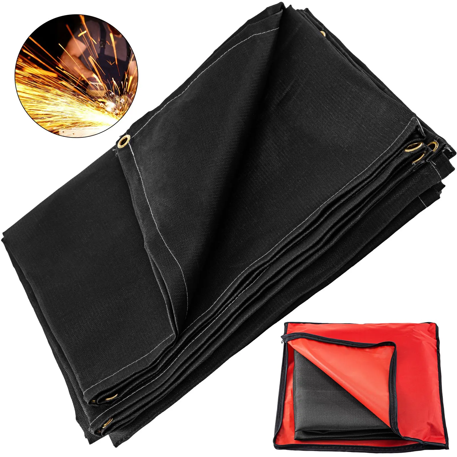 VEVOR 6x 10 Ft Welding Blanket Black Fiberglass Blanket Portable Fiberglass Fire Retardant Blanket Welding Mat Welding Fireproof Thermal Resistant Insulation With Carry Bag