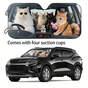 1pc [Car Sunshade] Funny Car Chaos Sundial - Cartoon Design, Suitable for , Suvs, And Small - Keep Your Vehicle Cool, Front Window, Glass, Polyester Material, Comes with 4 Suction Cups for Easy Installation Windshield Sunshade Car Sun Shades