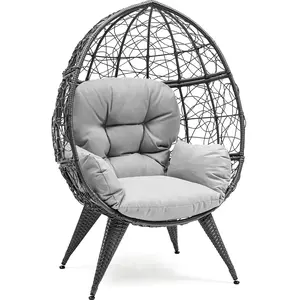 DWVO Egg Chair Patio Rattan Chair with Stand Anti-Slip All-Weather Poratble Adjustable Chair Feet Wicker Egg Lounger Chair for Indoor Outdoor 330LBS (Grey)