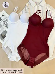 Women's Ruched Tummy Control Slimming Bodysuit with Thin Straps, Spaghetti Strap, Perfect for Evening Gowns, All-Season Comfortable Underwear