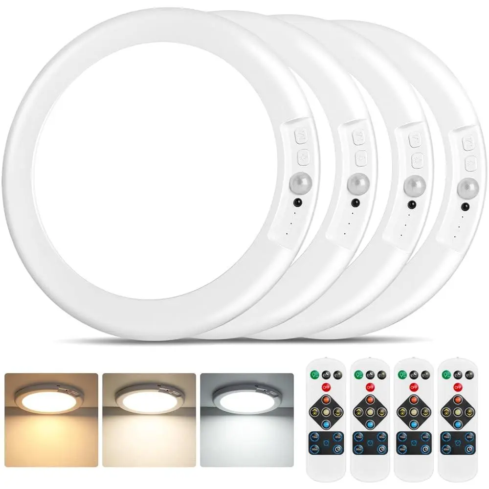 Magnetic Rechargeable Motion Sensor Home Ceiling Lighting for Renters, Cordless No-Wiring LED Spots with 2X Longer Runtime, 4000/10000mAh Batteries, Remote Control, Color-Adjustable Hands-Free Auto Shut-Off Light, Adhesive Accessories for Closet