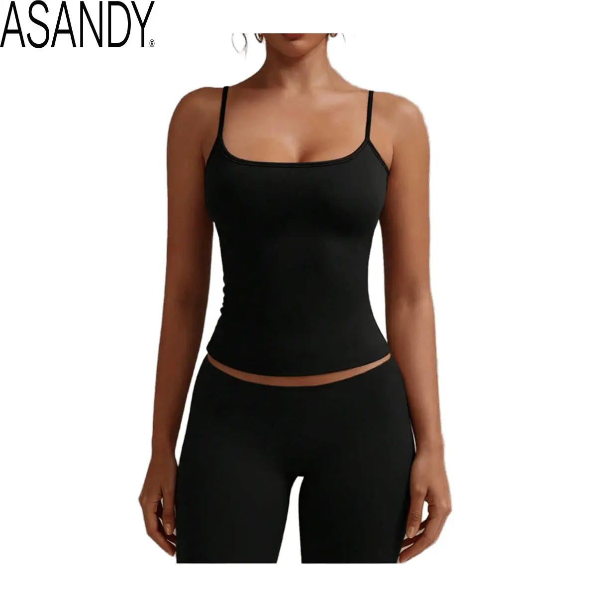 ASANDY Women's Seamless Tank Top, Plain Square Neck Cami in Buttery Soft Stretch Polyester, Lightweight Comfortable Slim Fit for Holiday Layering, Thin, Everyday, Cute