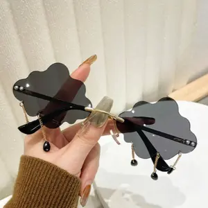 Cloud Shape Metal Frame Sunglasses, Stage Performance Party Accessory, UV Protection Beach Gear, Fashionable Sun Glasses