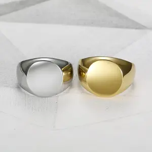 1 Pcs Stainless Steel Jewelry Ring - American Retro, European Classic Band, Simple Cool Plain Oval Alloy Ring with Metal Coating, Alloy Rings