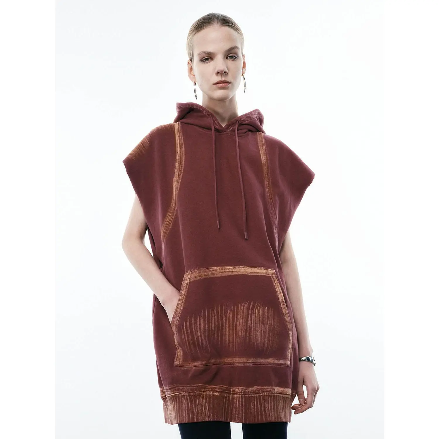 URBAN REVIVO Women's Casual Sleeveless Hooded Mini Dress - 100% Cotton-Elastane Blend Fabric, Drawstring Tie Hood, Ribbed Details, Elegant Thick Design, Cold Wash Only, Do Not Dry Clean, Casual Dresses