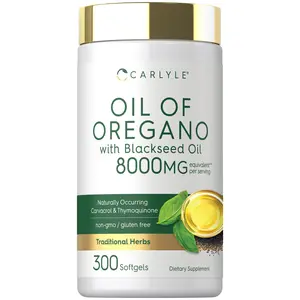 Carlyle Oil of Oregano with Black Seed Oil | 8000mg | 300 Softgel Capsules | Naturally Occurring Carvacrol & Thymoquinone Pills | Non-GMO, Gluten Free Supplement
