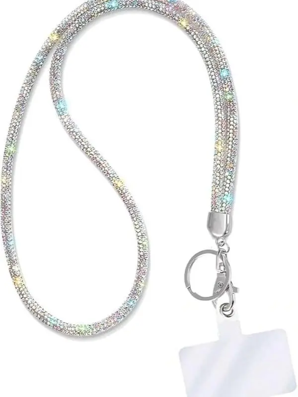 Fashion 34.8'' All Round Crystal Neck Strap Lanyard,Retractable Bling ID Badge Holder,Rhinestone Necklace Work Name Badge Reel Clip For Women(1PC,AB)