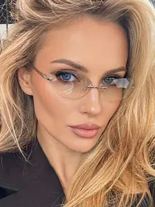 1pc Women's Frameless Glasses Decorative Lens Retro Modern Eyewear, Stylish Trendy Eyewear, Minimalist Oval Shape for Streetwear, Photoshoots, Everyday Fashion Glasses, Trending Glasses, Fashion Eyeglasses