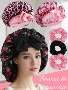 Rose Butterfly Leopard Print Bow Sleep Cap, Sleeping Bonnet, Small Hair Tie, Unisex Sleeping Hat, Holiday Gift, Suitable for Sleeping, Bathing, Makeup