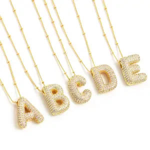 Initial Clavicle Necklace 14K Gold-Plated Bubble-Style Letter Pendant Adjustable Chain Personalized Jewelry for Women Girls Ideal Gift for Birthdays Holidays Mother's Day