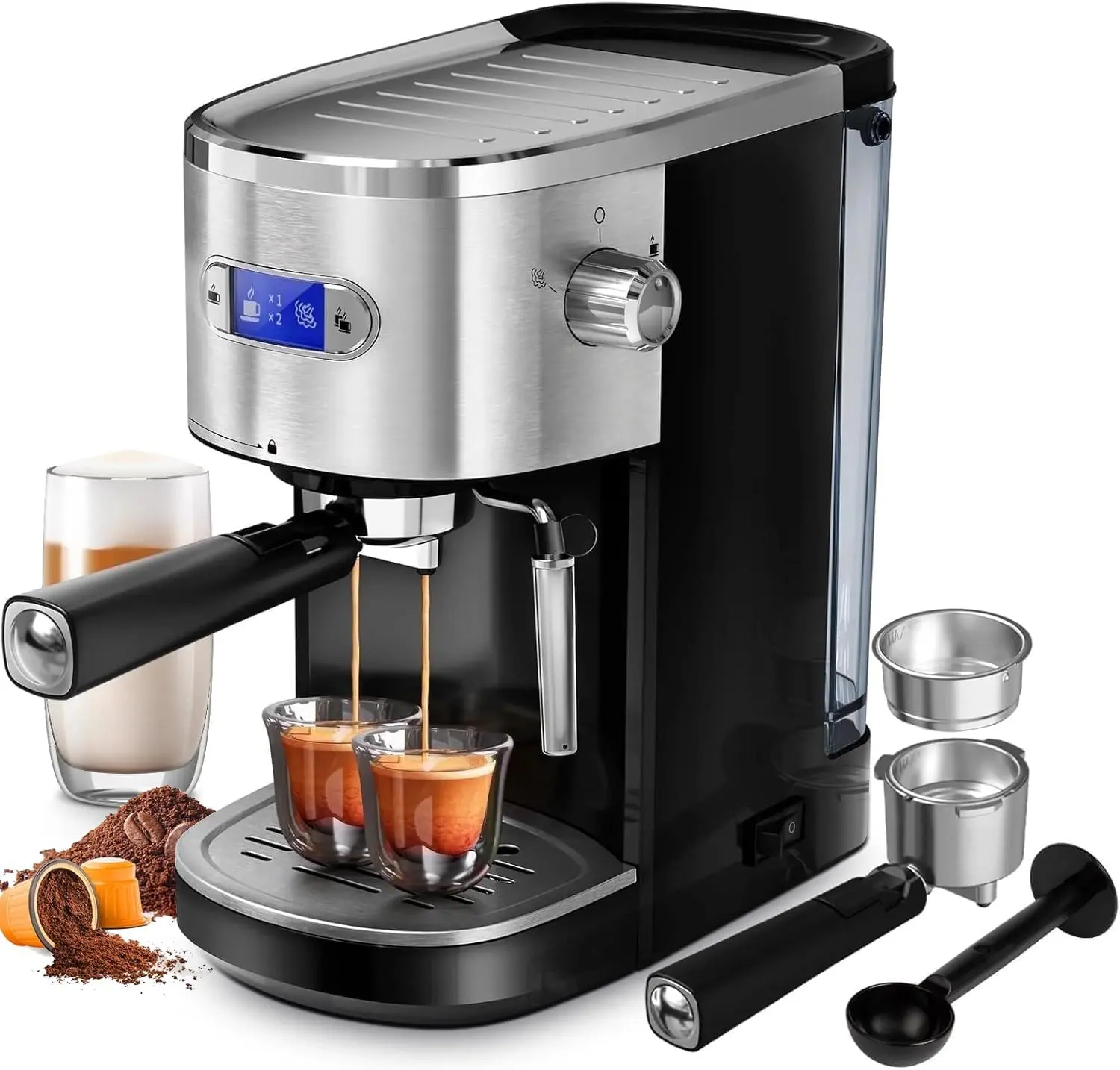 Commercial Espresso Machine 20 Bar, Compact Espresso Maker with Milk Frother Steam Wand, Expresso Coffee Machines with 45 OZ Removable Water Tank for Cappuccino, Latte, Home,summerwins