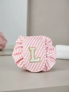 Letter Pattern Nylon Makeup Bag, Makeup Organizer Pouch, Portable Travel Storage Embroidered Cosmetic Bag Bag Insert, Floral Letter Women Toiletry Organizer Toiletry Wash Bag for Travel Toiletries Accessories