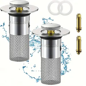 2/4pcs Essential Kitchen Bathroom Sink Drain Filter, Pop-Up Sink Drain Filter with Detachable Stainless Steel Strainer Basket, Replacement Plug
