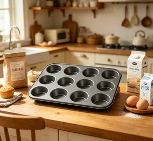 Stainless Steel 12-Cup Muffin Pan - Non-Toxic, Rust-Free, Dishwasher Safe Bakeware