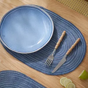 Oval Braided Placemats Set of 6 Woven 12x18 Inch Non Slip Washable Heat Resistant Place Mats Round Tablemats for Dining Kitchen Decorative Placemat Party Daily Table Decor Dinner Mats