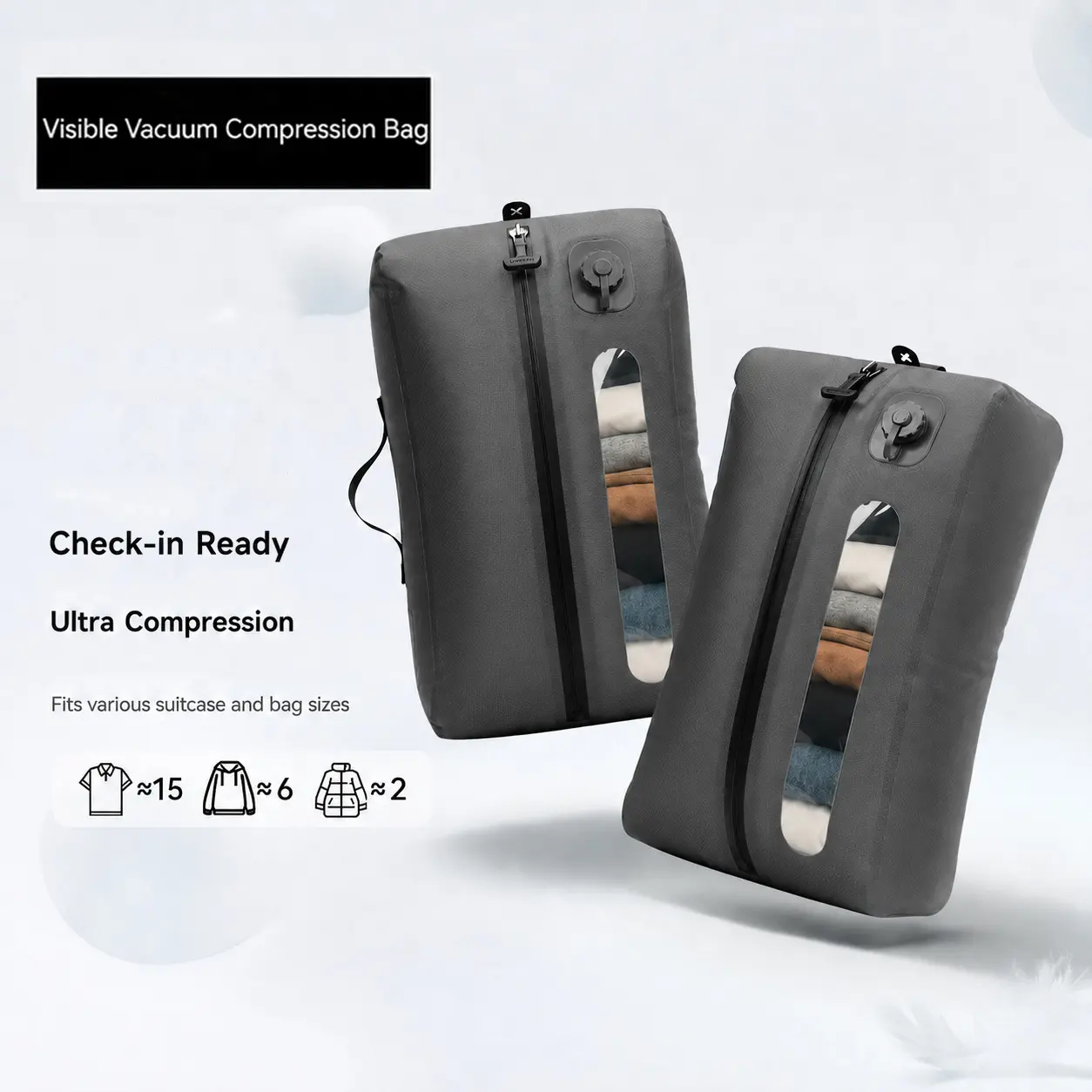 25L Visible Electric Vacuum Compression Bag, USB-C Power Supply No Battery Design, Waterproof TPU Reusable Space Saving Storage Pouch for Travel Luggage Clothes Down Jacket Organizer