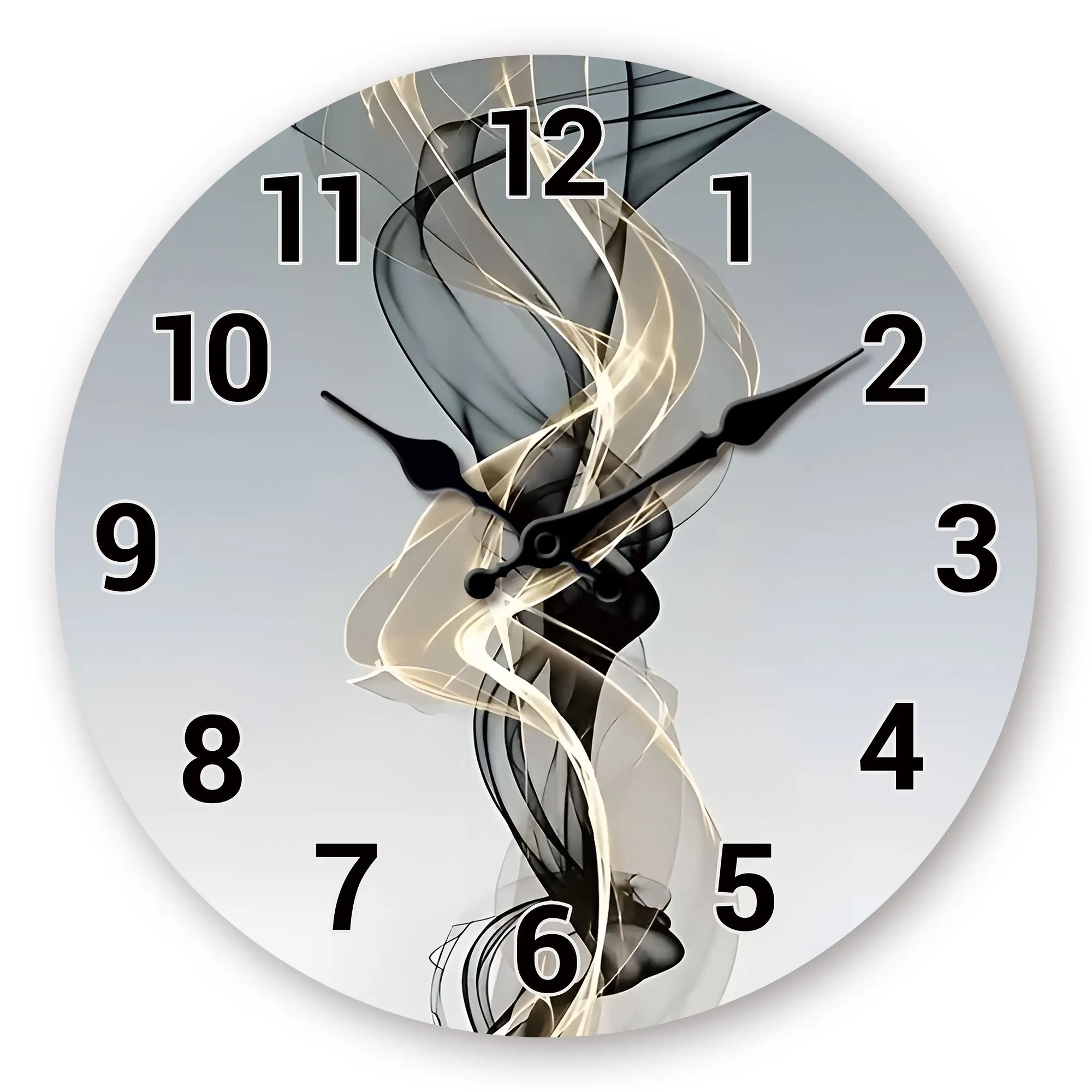 10 Inch 2D Flat Modern Nordic style wooden art wall clock, silent wall clock with luxury abstract Golden ribbon design, suitable for decoration in living room, bedroom, kitchen, office, home decoration, Christmas, New Year, Valentine's Day gift