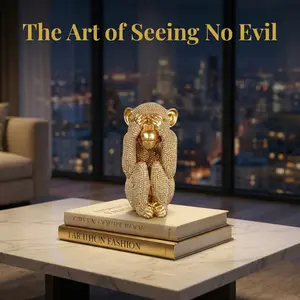 Gold See No Evil Monkey Resin Statue, Sparkling Beaded Primate Decor, Luxury Three Wise Monkeys Figurine, Modern Home Accent, Tabletop Shelf Ornament