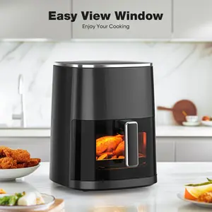 6QT Air Fryer with Window, Square Airfryer Oven 12-in-1 for Family, 400°F Rapid Air Crispy Technology, Roast Bake Dehydrate, Nonstick & Easy-Clean Basket