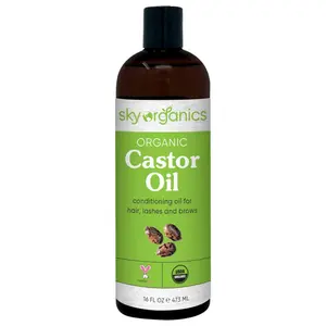 Sky Organics Pure Cold Pressed Castor Oil (16 oz) - USDA Certified Organic, Hexane Free, Boost Hair Growth, Use with Castor Oil Pack