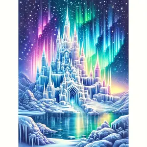 5D Diamond Painting Kit Featuring an Aurora Castle Landscape, Including Both Round Diamonds. This Mosaic Rhinestone Embroidery Cross-Stitch Kit Is Perfect for Home And Office Decoration, Making It an Ideal Gift for