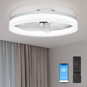 DEMILARE   Flush Mount Ceiling Fan with Lights – 19.7" Low Profile Design, Includes Remote Control, Dimmable LED Light with 3 Color Temperatures, 6-Speed Reversible DC Motor for Year-Round Comfort，Indoor Lighting,SpringGlowUp