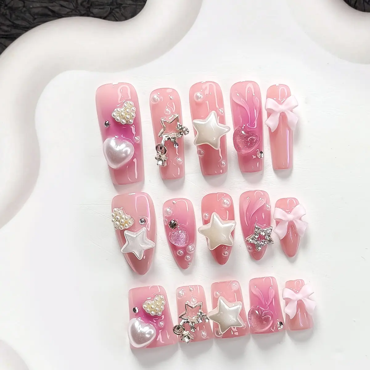 CuraTique Summer Collection | Pink Bling | 10-Piece Set  100% Handmade Nail Stickers, 3D Gel Nails, Reusable Nail Decorations | 2026 SpringNails | Holiday | The Perfect Nail Art for Vacations | Birthday Parties&Gift-Giving
