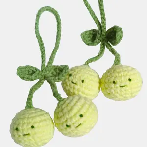 Crochet Smiski Cherry Bag Charm Hanging Decor Keychain - Handmade, Unique Cross Design, Perfect for Bags, Keys, or Gifts