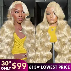 LALULA 40 Inch 613 Lace Front Wig Human Hair 13x6 Transparent Lace Blonde Lace Front Wigs 613 Body Wave Lace Front Wigs Human Hair Pre Plucked 613 HD Lace Frontal Wig 180% Density