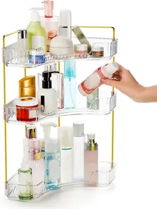Three-tier corner bathroom storage rack - Classic makeup, perfume and toiletry storage rack, large capacity, space-saving countertop tray, suitable for bathrooms, dressing tables, kitchens