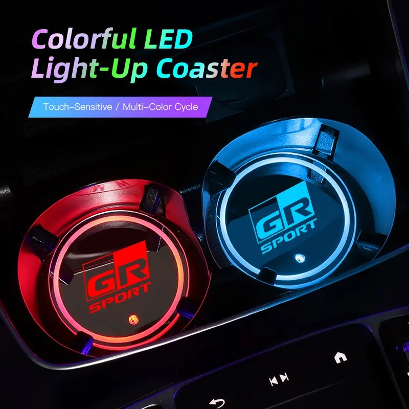 2pcs Car Luminous Water Cup Pad LED Atmosphere Light For Toyota 86 Mirai Supra Prado Alphard Crown Vellfire Sequoia Venza Avalon Prius Camry Yaris RAV4 Highlander Sienna Reiz Auris Harrier Fortuner CHR