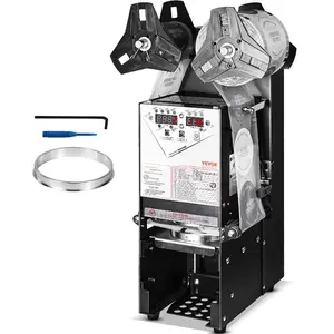 VEVOR Fully Automatic Cup Sealing Machine, 500-650 Cups/H, Cup Sealer Machine for 180 mm Tall 90/95 mm Cup, Electric Tea Sealer with Digital Control LCD Panel for Bubble Milk Tea Coffee, Black