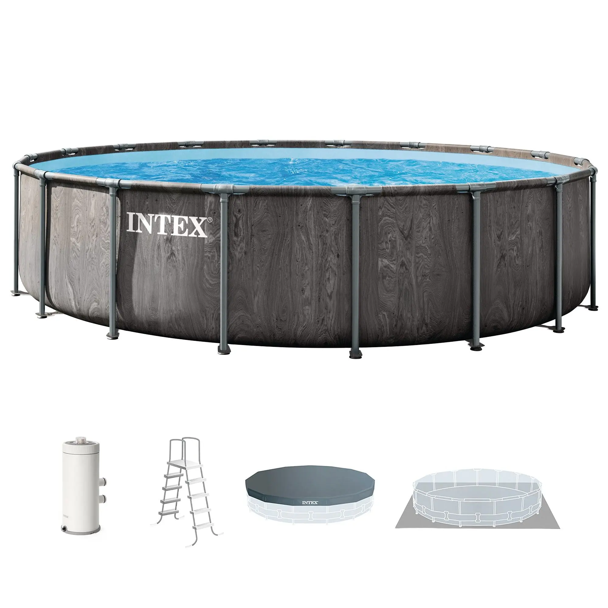 INTEX Greywood Prism Frame Premium Above Ground Pool Set with Pump (15 ft | 18 ft Size Options)