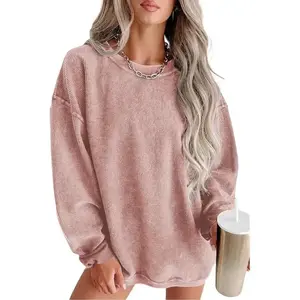 Womens Crewneck Oversized Corduroy Corded Sweatshirt Long Sleeve Casual Pullover Tops(Sheet)