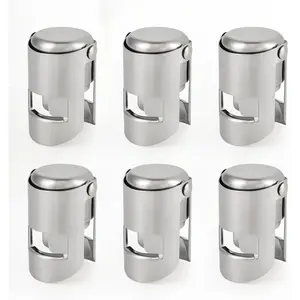 Pack of 6 Stainless Steel Champagne Stoppers, Prosecco, Sparkling  Bottle Stopper, Cork