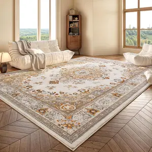 Beige Washable Vintage Area Rug Non-Slip Low Pile Large Rug For Living Room, Bedroom, Farmhouse, Dining Room, Black, 5x8, 7x10, 9x11 Feet