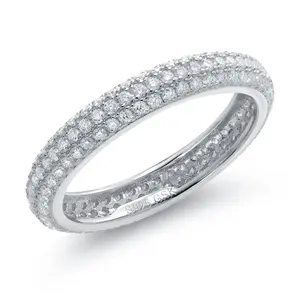 Gem Stone King White Moissanite Ring For Women | 925 Sterling Silver | 3 Rows Micro Pave Wedding Stackable Eternity Band | 1.08 Cttw | Available In Size 5, 6, 7, 8, 9