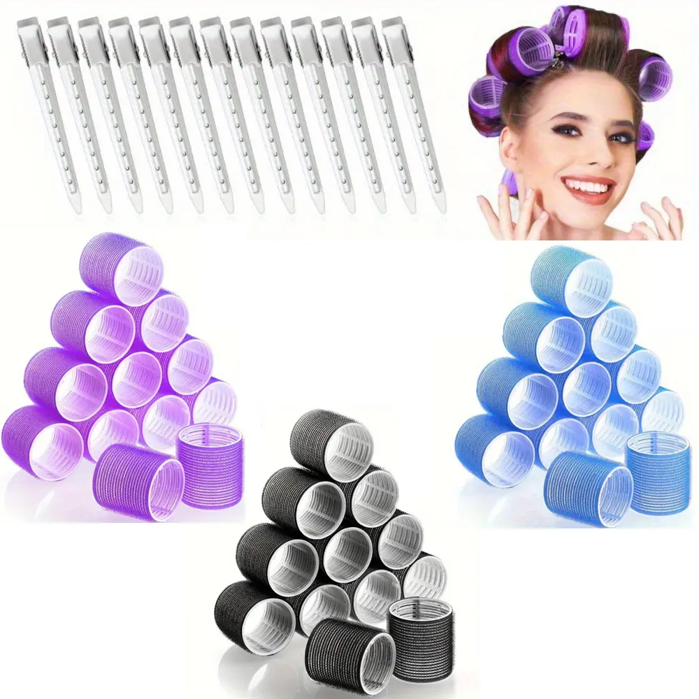 12-piece Set of Large Self-adhesive Curling Iron Salon Hair Curling Iron with 12-piece Duckbill Clips, Suitable for Long, Medium, Short, Thick, Fine Hair