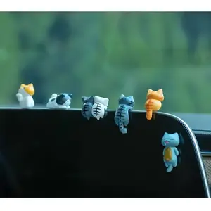 6 Pcs/Set PVC Cartoon Lucky Cat Figurines | Car Dashboard, Plant Pot & Screen Edge Decor | Cute Miniature Gift Decorations