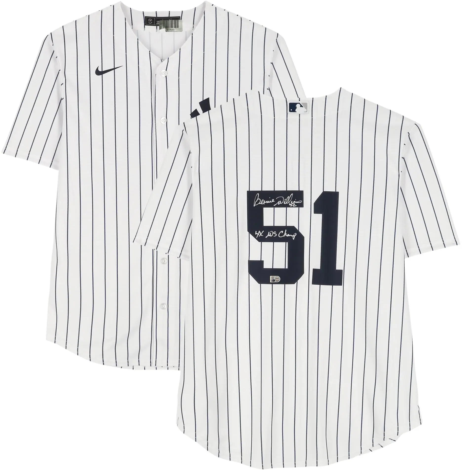 Bernie Williams New York Yankees Autographed White Nike Replica Jersey with "4X WS Champ" Inscription - Fanatics Authentic Certified